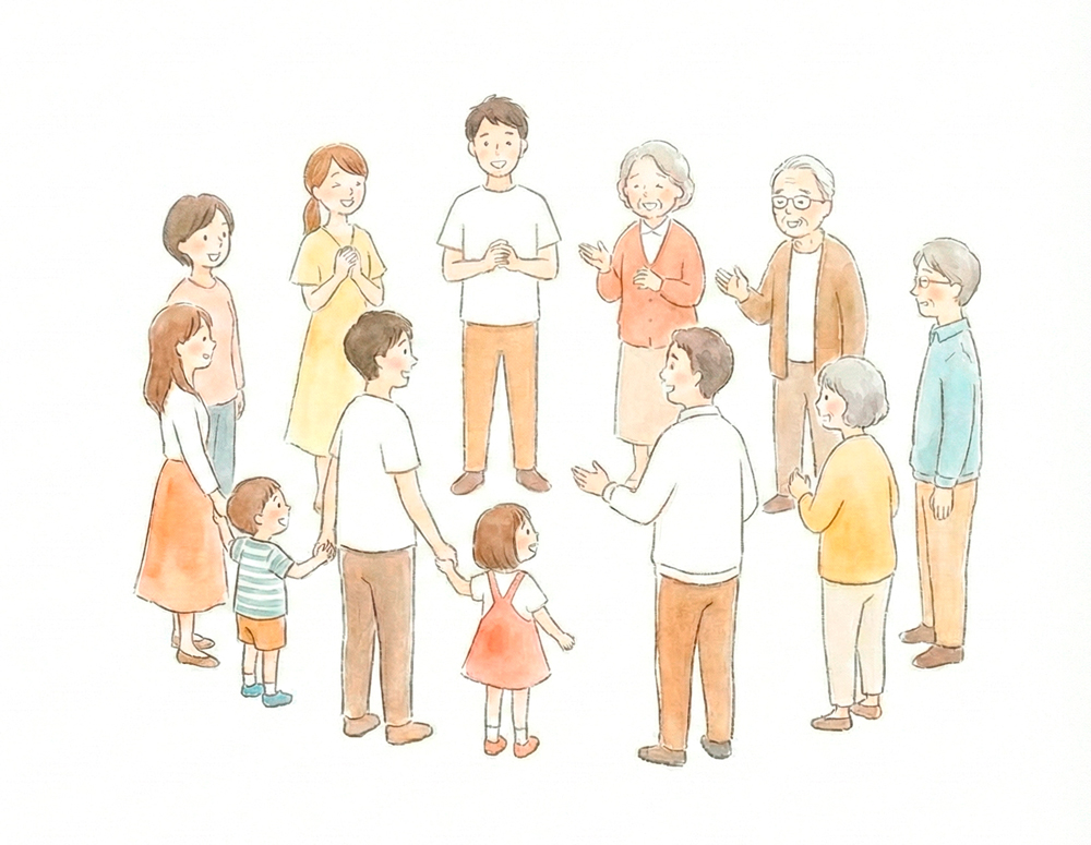 輪になって話す人
